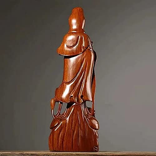観音菩薩立像 木製菩薩像蓮花台座 彫刻像装飾 瞑想や祈り ツゲ 木彫