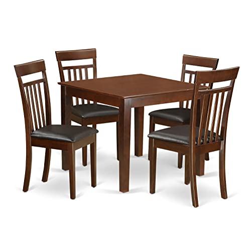 East West Furniture OXCA5-MAH-LC Oxford 5 Piece Room Set Includes a Square Wooden Table and 4 Faux Leather Kitchen Dining Chairs, 36x36 Inch