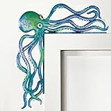 FairySandy Metal Door Frame Decoration 11.81 x 10.43 Inches Octopus Themed Home Decor for Indoor Outdoor Door Window Home Office(Ocean Blue)