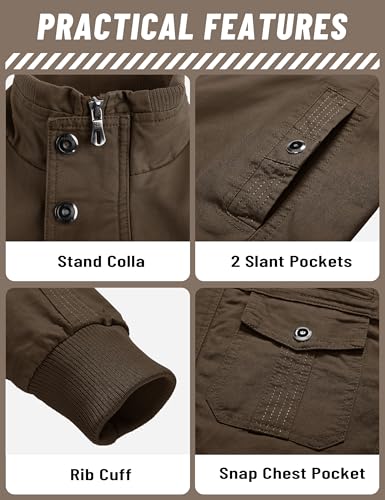 Image of TACVASEN Men's Lightweight Military Cotton Jacket Casual Windbreaker Coat | with zipper and hidden snap,stand collar,multi pockets,tactical m65 field cargo outerwear for winter & fall,utility windproof