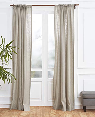 Solino Home Natural Linen Curtain 120 Inches Long, Light Filtering Rod Pocket Curtain 52 x 120 Inch, 100% Pure Linen European Flax Window Treatment for Living Room, Bedroom