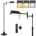 Bairth Dimmable Pharmacy Floor Lamp with Remote, 15W LED Reading Floor Lamp with 360°Swing Arm, 3 Color Temperature, Height Adjustable Black Standing Task Lamp for Living Room, Bedroom, Black