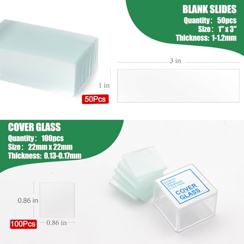 Microscope Slides, Pre-Cleaned Ultra-Clear Blank Microscope Slides and Covers – 50 Slides, 100 Coverslips, 45° Ground Edged Optical Glass Slides for Microscope, Perfect for Classroom & Lab Use