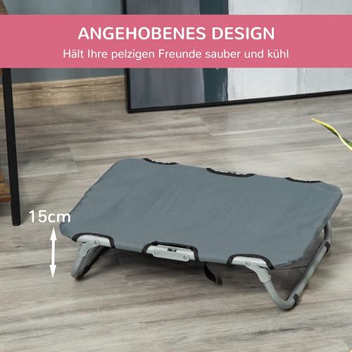 PawHut Hundeliege Outdoor, erhöhtes klappbares Haustierbett mit Stahlrahmen, kühlendes Hundebett für kleine Hunde, Haustierliege für Draußen Camping, Grau, 59 x 46 x 15 cm