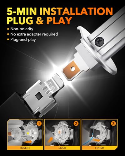 Image of OXILAM H1 LED Light Bulbs, 1000% Ultra-Bright, 1:1 Halogen Size H1 /H1LL Fog Lights, 5 Min Quick Install, 60000H Lifespan, No Flicker, 99% Compatibility, Pack of 2
