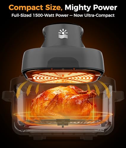 Image of 4-in-1 Portable Glass Air Fryer - 1500W, 4.2QT & 1.6QT Dual Glass Containers with Lids, Non-Toxic, 400F Precise Heat, Max Crisp | Bake | Air Fry | Recrisp, Microwave, Freezer & Dishwasher Safe