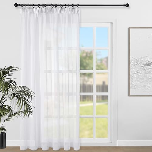 Topfinel Cortinas Salon 1 Piezas para Ventanas Grandes 228x228 Visillos Blanco Translucidas De Riel para Dormitorios Cortina Cintas De Frucidas No Includo Ganchos para La Habitacin De Matrimonios