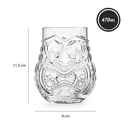 Copo Tiki Vidro Baixo 470ml Asteca Carranca de Duas Faces Humor/Bravo