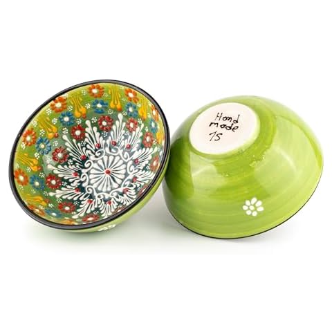 Elyese Ceramic Serving Bowls, 20 oz Cereal Bowl, Handmade Rice Bowl, Colorful Snack Bowl, Cereal Bowl Set of 2, Dishwasher & Microwave Safe Ceramic Bowl(Lime Green) Cover