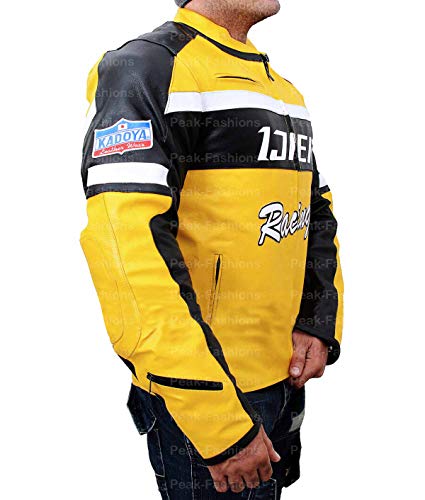Chuck Greene Mens Biker Racer Yellow & Black Motorcycle Leather Jacket2