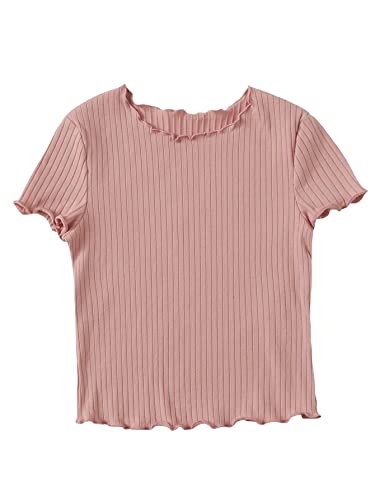 Image of SHENHE Girl's Short Sleeve Ribbed Knit Lettuce Trim Crewneck T Shirt Tee Tops