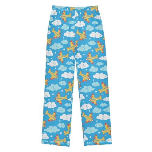 Pajama Bottoms, Plane and Clouds Pajamas Pant Lounge Wear Sleep Long Pants Casual Sleepwear PJS