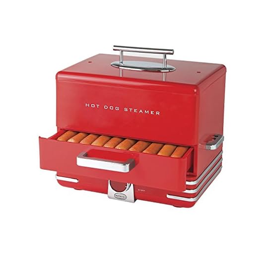 Nostalgia Extra Large Diner-Style Steamer 24 Hot Dogs and 12 Bun Capacity, Perfect For Breakfast Sausages, Brats, Vegetables, Fish-Red