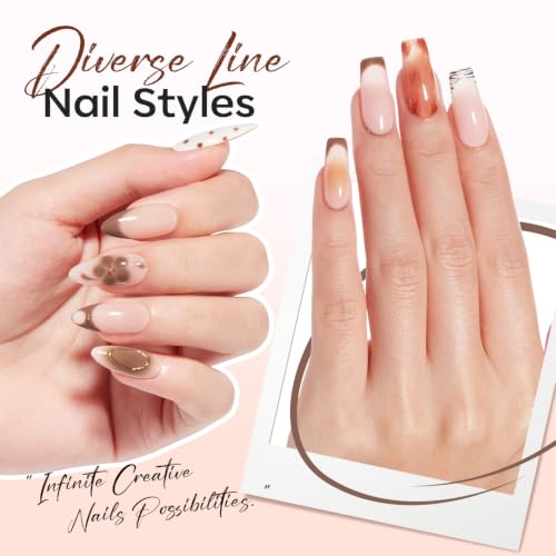 Image of modelones Brown French Tip Liner Gel Polish 15ml Nail Art Detail Brush | Brown Color Gel Paint Swirl Fine Line Design Built in Strip Brush Long Lasting Soak Off U V Cure DIY Fall Manicure Gift