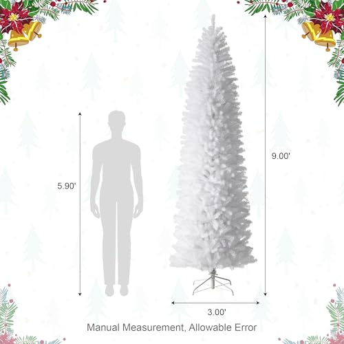 Glitzhome 9ft White Pencil Tinsel Artificial Christmas Tree Skinny Slim Tree for Small Spaces, 1860 PVC/PET Tips, Hinged Branches, Easy Assembly with Metal Stand by Glitzhome - Image 7
