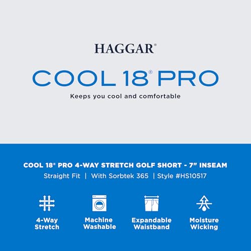 Haggar Men's Cool 18 PRO Stretch Solid Oxford Flat Front Short Shorts, Blue, 32 - image 3