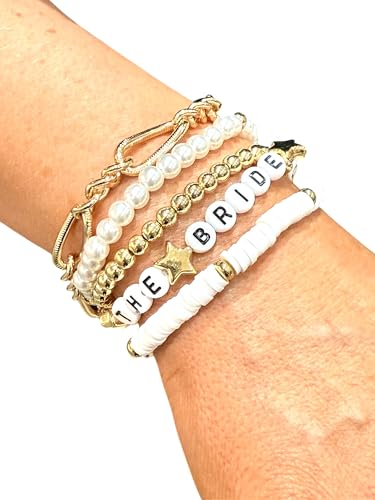 Image of THE BRIDE Hen Party Wedding Friendship Bracelets Set - Hen Do Bead Bracelets Wristbands - Bachelorette Party Bride Accessories - Bride Gifts