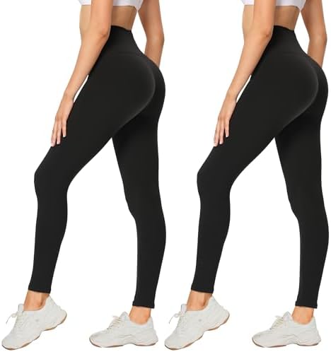 AMIYOYO 2er Pack Leggings für Damen High Waist Sporthose | Blickdicht Elastische Bauchweg Hosen für Yoga, Fitness, Outdoor, Freizeit, Sport & Alltag