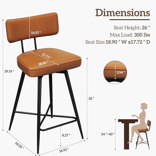 Image of GXJ Bar Stools Set of 4, Kitchen Counter stools with Backs and Metal Legs