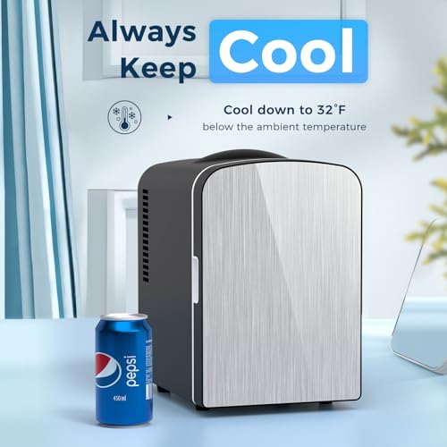 Image of Antarctic Star Compact Refrigerator, Portable Mini Fridge, Skin Care 4L Capacity /6 Cans, for Bedroom, Car, Office & Dorm, Small Cooler for Cosmetics, Magnetic Brushed Stainless Steel Door,Black