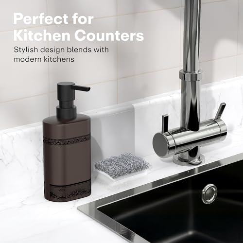 Image of Rioware Ceramic Soap Dispenser Hand Wash Bottles for Basin | Multipurpose Refillable for Liquid Shampoo, Kitchen, Bathroom, and Household Use | 300Ml, Pack of 1 - Grey with Matte Black Accents