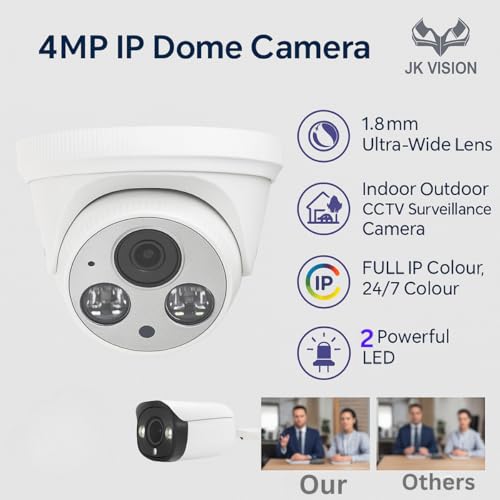 Image of JK Vision 4MP IP Dome Camera with 1.8mm Ultra-Wide Lens |24 /7 Color, 3Powerful LED, Indoor Outdoor CCTV Surveillance Camera | Full HD Network Security Camera for Home, Office & Shop