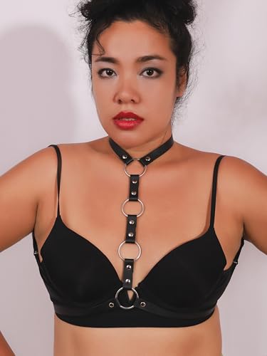 Sacina Black PU Leather Chest Harness, Leather Corset Gothic Punk Belt, Gothic Accessories, Punk Accessories2
