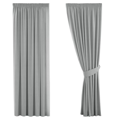 H.Versailtex Solid Grey Blackout Curtains Thermal Insulated Pencil Pleated Window Drapes for Bedroom Energy Saving Noise Reducing for Living Room with Two Free Tiebacks - Grey, 66 W x 54 D, 2 Panels