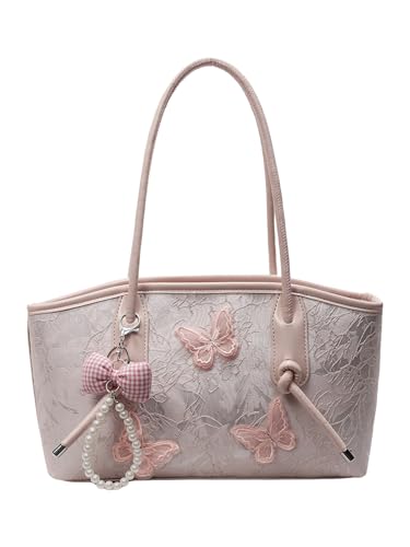 Women's 3D Butterfly Double Handle Shoulder Handbags Knot Strap Square Underarm Bags Cute Purses