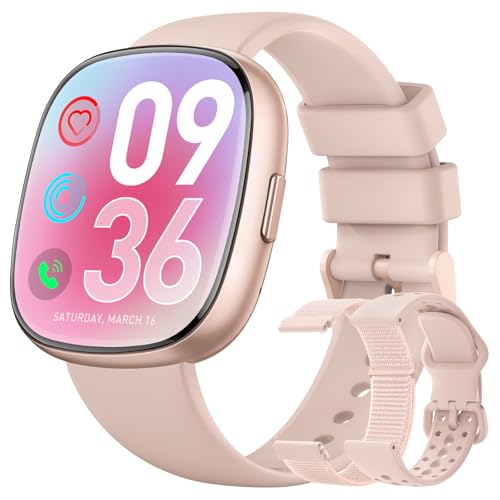 Smart Watches for Women Men Gifts: Fitness Tracker with Make/Recive Call 10-Day Battery Life Heart Rate SpO2 Sleep Monitor 120 Sport Mode 5ATM Waterproof Smartwatch for iOS Android Phones 3 Bands Pink