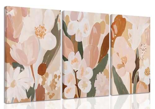YUFEIART 3 Piece Abstract Floral Canvas Wall Art Boho Flower