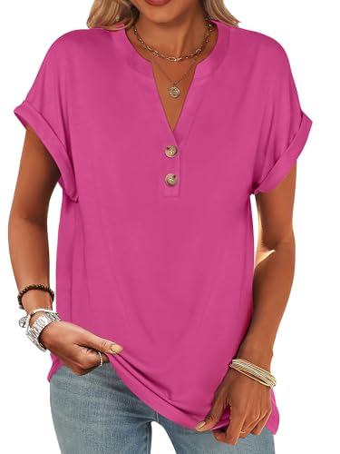 Image of ANRABESS Womens Short Sleeve Henley Tops V Neck Dressy Casual Blouses Summer Trendy Tee Shirts 2026 Vacation Fashion Clothes