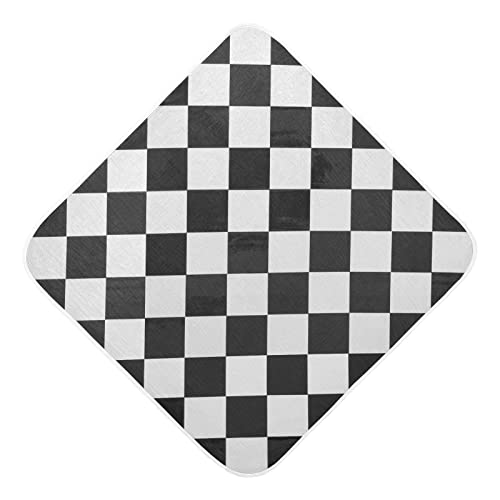 Image of Pigsaly Black White Buffalo Check Plaid Hooded Baby Towel Checkerboard Baby Bath Towel Unisex Soft Organic Cotton Washcloths Toddlers Shower Gifts for Boys Girls Newborn 35 x 35 in