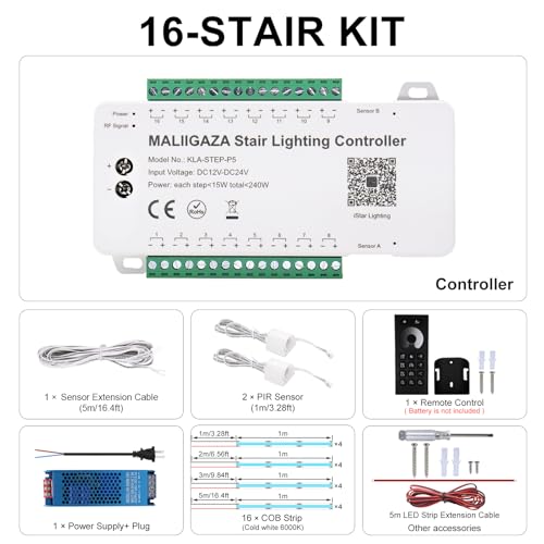Image of Smart Motion Sensor Stair Lights,16 Step COB Strip Kit with App Remote