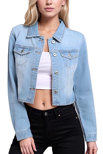 MISS MOLY Women's Cropped Denim Jackets Long Sleeve Classic Trendy Casual Jean Jackets