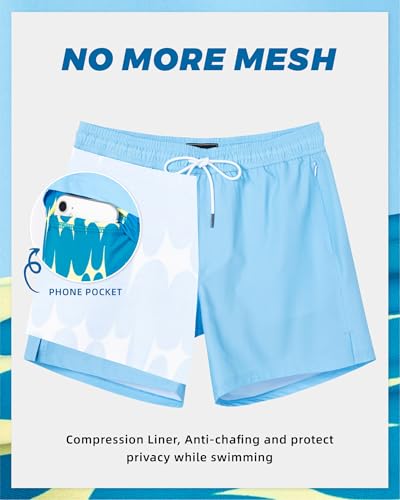 SURF CUZ Mens Swim Trunks with Compression Liner Swimming Trunks 5 Inch Bathing Suit Quick Dry Swim Shorts2