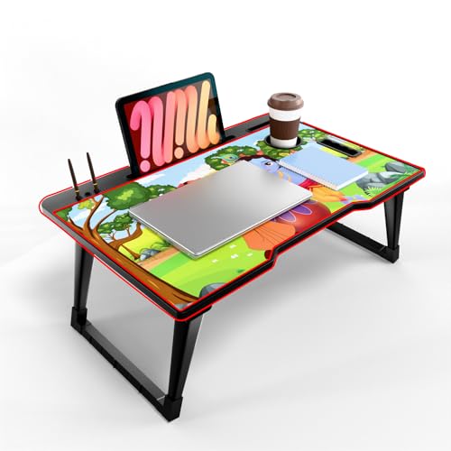 Image of Foldable Wooden Mini Laptop Table for Bed, Study Table with Drawer, Tablet /Mobile Holder for Kids & Adults (COTTED BK)