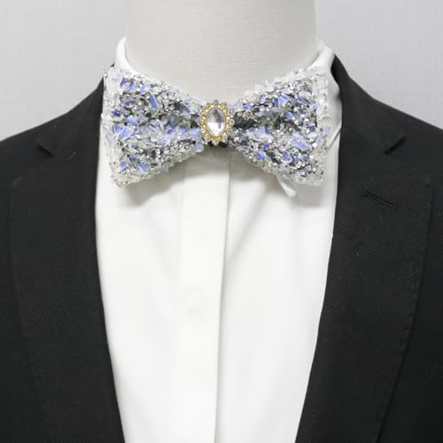Image of Mens Rhinestone Bow Tie Pre-Tied Bow Ties for Men Adjustable Sparkle Sequin Bowtie Party Wedding