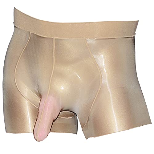 Men's Sexy 8D Nylon Sheer Boxer Briefs Trunks Shiny Glossy Panties Shorts Silky Underwear with Sheath