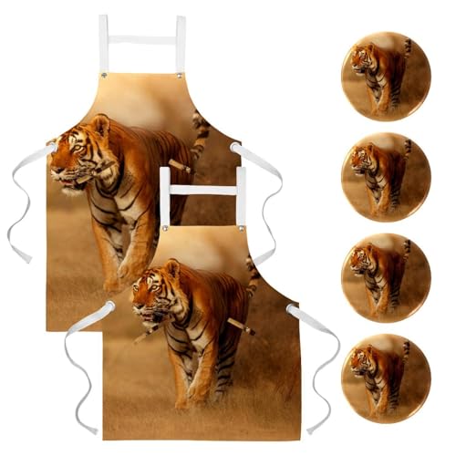 Tablier de cuisine tigre sauvage idéal pour la pâtisserie et le nettoyage