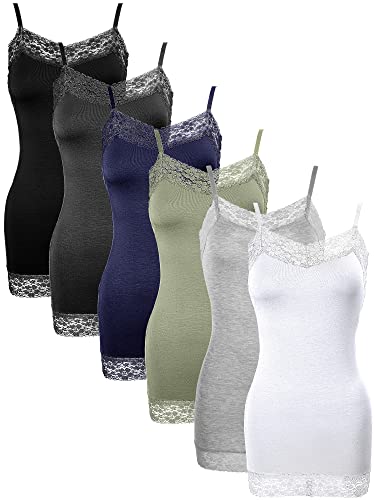 Image of Bencailor Women's Long Tank Tops, Lace Camisole Neck Cami Adjustable Spaghetti Strap Undershirts for Women