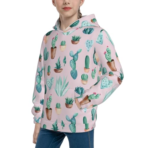 Green Cacti and Succulents Kid Hoodies Boys Sweatshirts Girls Pullover with Pocket2