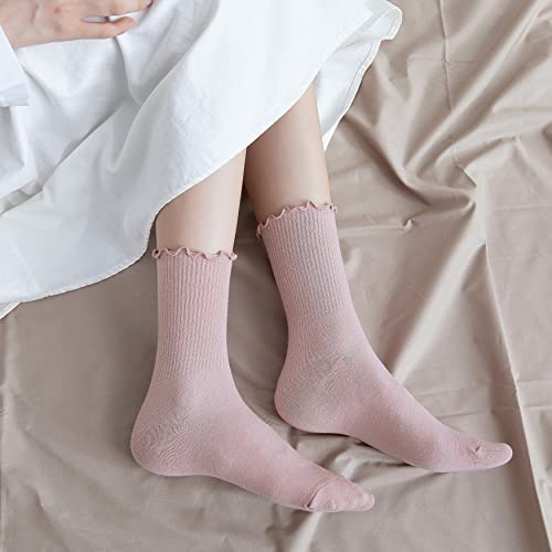 Bellady Cute Ruffle Socks for Women, Funny Cotton Crew Socks, Frilly Ankle Socks Women 5 Pairs3