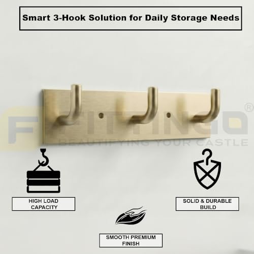 Image of Stainless Steel 3 Hook Cloth Hanger for Door /Dress Hanger Wall Mount /Bathroom Hooks for Hanging Clothes (Antique) Pack of 1-| 3 Years Warranty |