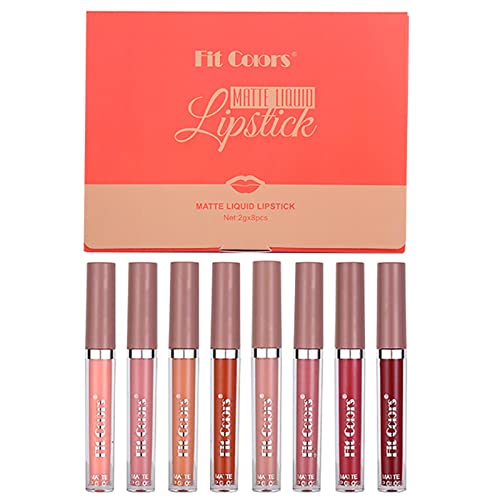 Matte Liquid Lipstick With Lip Plumper Makeup Set 8pcs Matte Liquid Lipstick Non-Stick Cup Liquid Lip Gloss Set Velvety Long Lasting High Pigmented Nude Waterproof For Gift Matte Lipstick Set