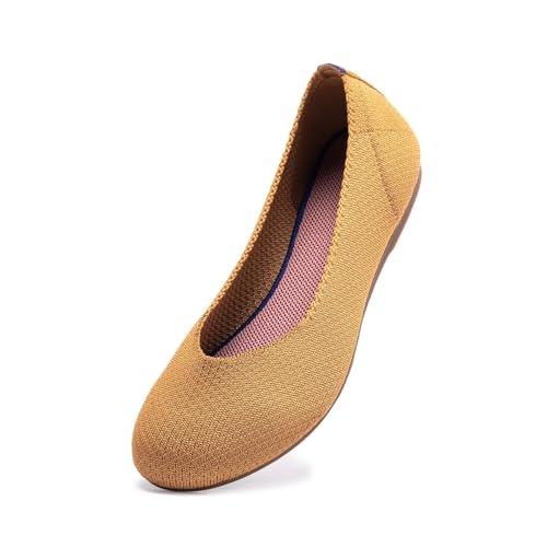 Image of Frank Mully Women's Ballet Flat Shoes Knit Dress Shoes Round Toe Slip On Ballerina Flats for Woman Low Wedge Comfort Soft