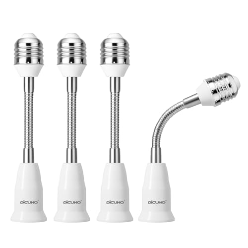 DiCUNO E26 Light Socket Extender 6.1'', Flexible Extension Adapter, 4-Pack