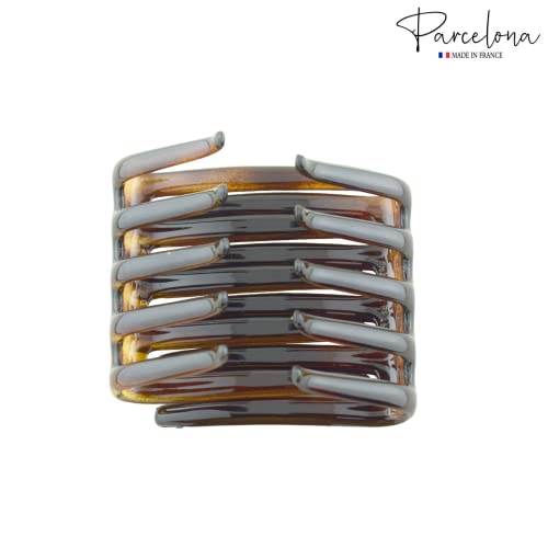 Parcelona French Crab Interlocking Shell Brown Medium 2 1/4" Celluloid No Slip Ponytail Updo Clips Flexible Sturdy Hold Hair Clips Side Comb For Women And Girls, Made In France #TOP4