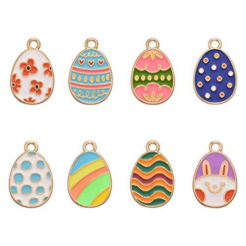 Image of VIDRIO Pack of 80 Easter Eggs Include 8 Patterns Enamel Charms Gold Plated Colored Pendants Accessories for Necklace Bracelet Jewelry Making DIY Crafting