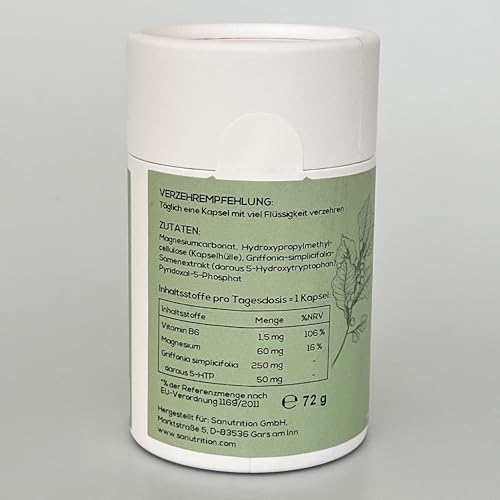 5-HTP 50 | 120 vegane Kapseln | natürlicher Griffonia Extrakt (20% 5-Hydroxytryptophan) | Mit Magnesium und Vitamin B6 | nachhaltige Papierdose – Bild 4